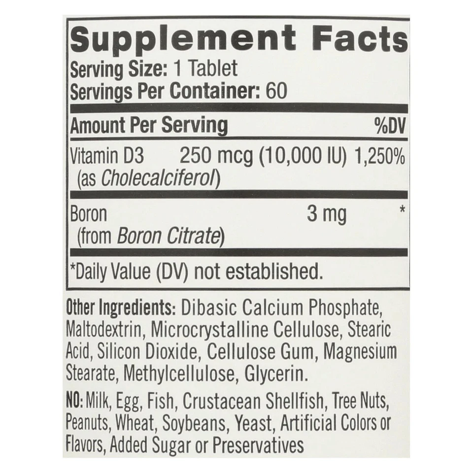 Natrol Vitamina D3 Salud Ósea y Articular 10000 UI 60 Comprimidos EXP 01/2026 Foto 2 de 2