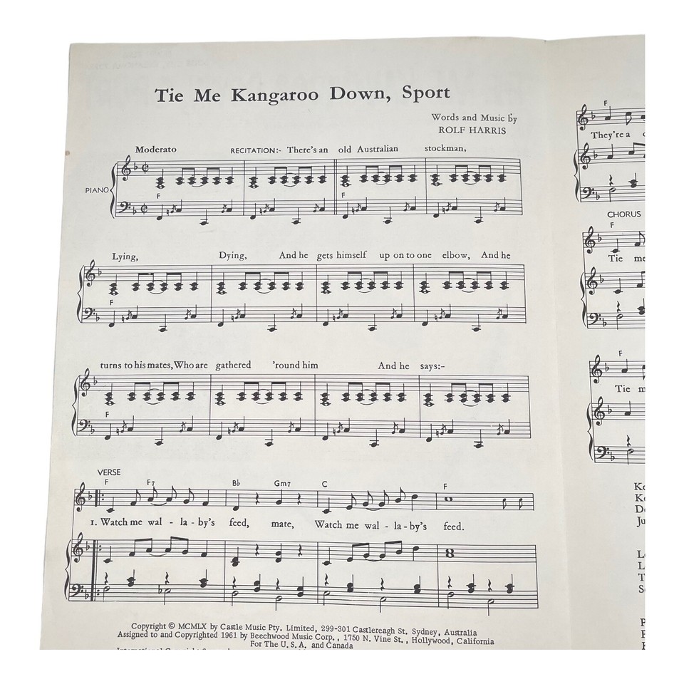 TIE ME KANGAROO DOWN, SPORT Rolf Harris 1961 Vintage Sheet Music Piano Vocals eBay