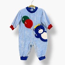 Vintage 80s 90s Velour Baby 6-9 months one piece outfit balloons Bear Birthday