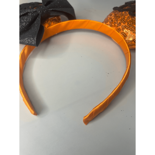 Disney Mickey Mouse Ears Halloween Headband Orange Black Spider Web Boo Sequins - Picture 5 of 5