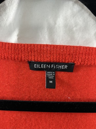 Eileen Fisher Womens Red 100% Merino Wool Sweater Size Medium Light Weight Cozy - Picture 6 of 11