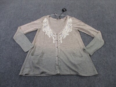 Miss Me Sweater Women S Beige Cardigan Rhinestone Embroidered Y2K Gradient NEW