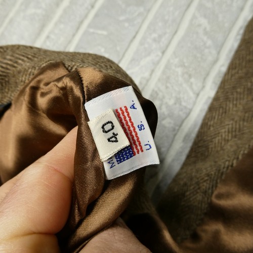 VINTAGE Northern Aire Jacket Mens Size 40 Brown Wool Tweed Herringbone Trench - Picture 4 of 8