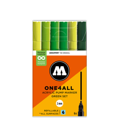 Molotow 127HS Green Set -  6 x Acrylic Paint Marker Pens - 2mm Tip