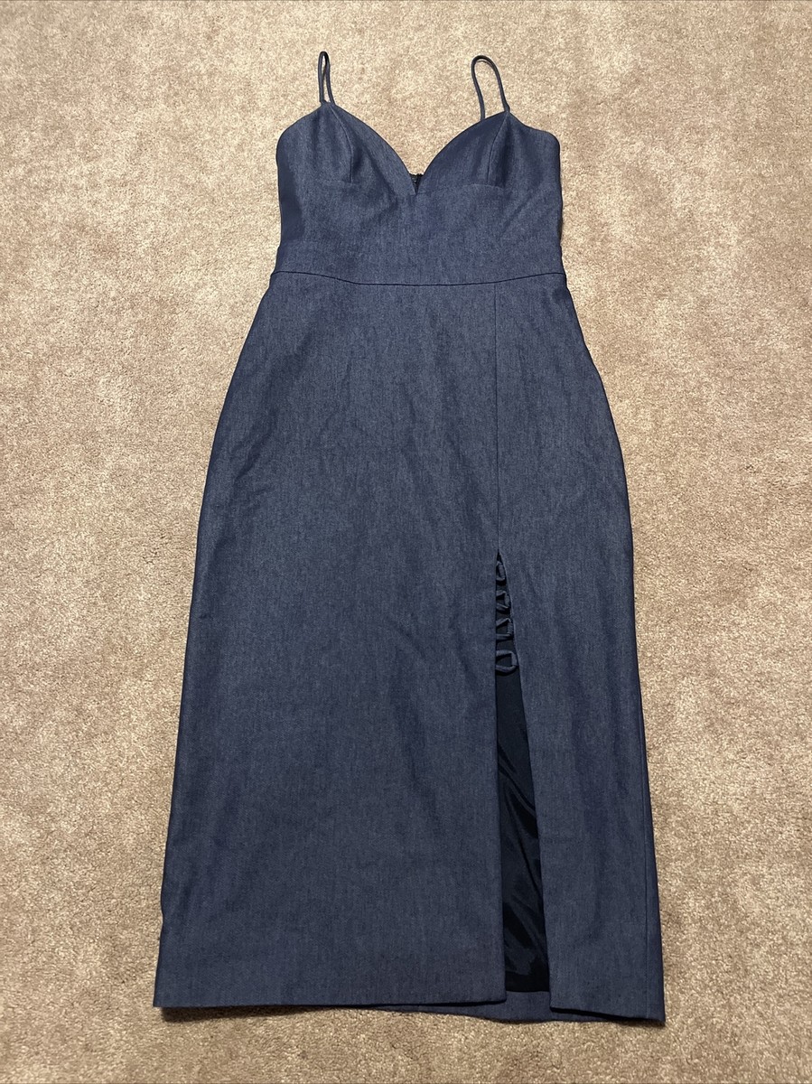 Cushnie et Ochs Denim Blue Midi Slip Dress Size 8 Sleeveless