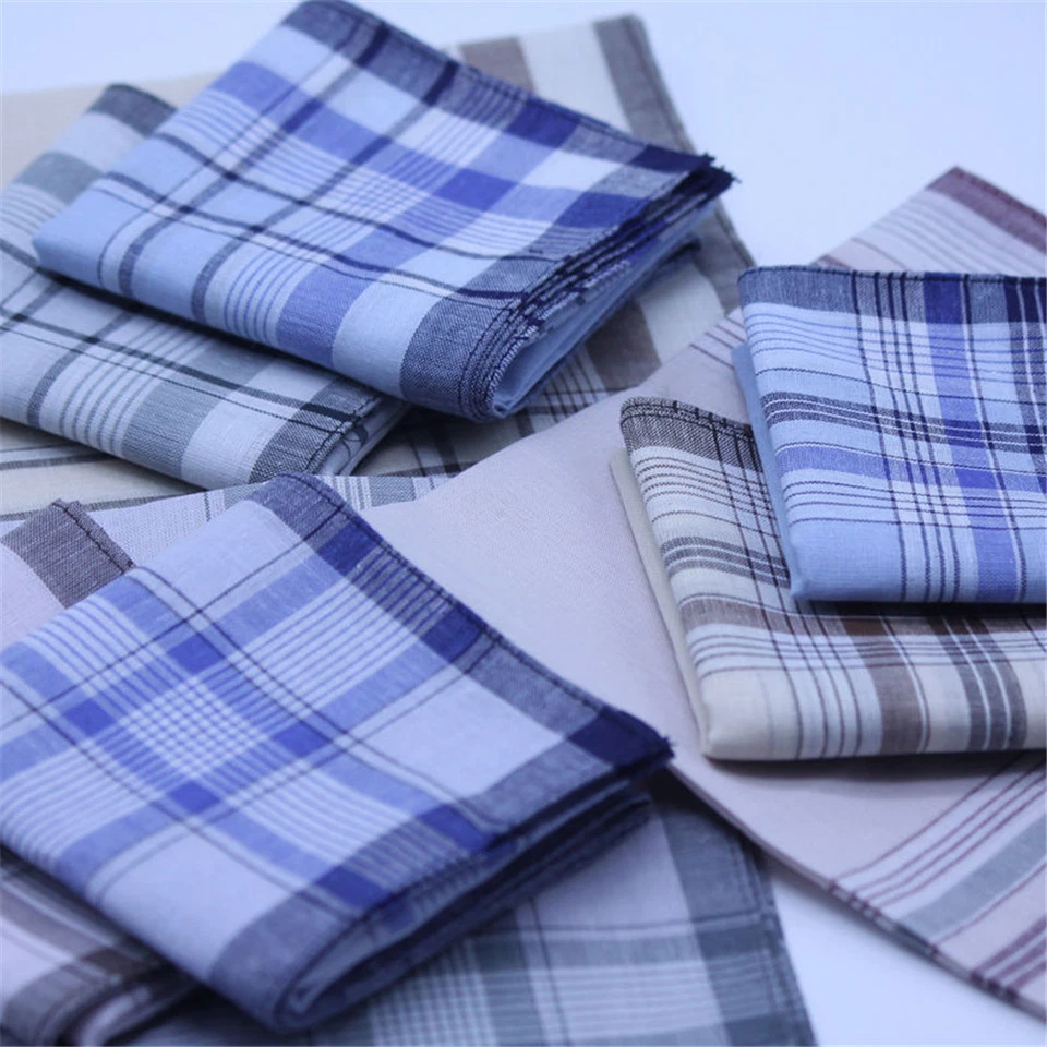 Cotton Plaid Men's Handkerchief Square Decorative Suits Grid Hanky Plaid Stripes - Image 3 of 4