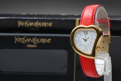 Yves Saint Laurent Heart Red Gold Women's Watch Quartz with Box & Paper JAPAN