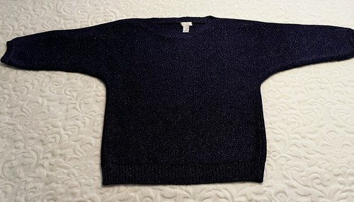 Chico’s 1 Navy Sweater w/Metallic Threads 3/4 Sleeve, (Size 8 or Med) - Picture 3 of 9