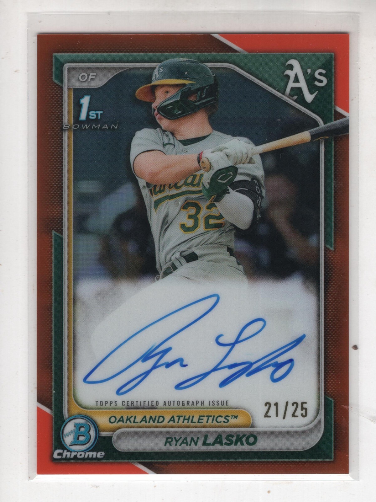 2024 Bowman Chrome Ryan Lasko Orange Refractor Autograph! 1st Bowman 21/25
