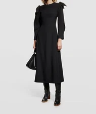 $4850 Gabriela Hearst Women's Black Silk Bow Shoulder A-Line Dress Size IT42/US6