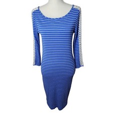 Lilly Pulitzer Womens Blue White Striped 3/4 Sleeve Marlowe Knit Shift Dress Med