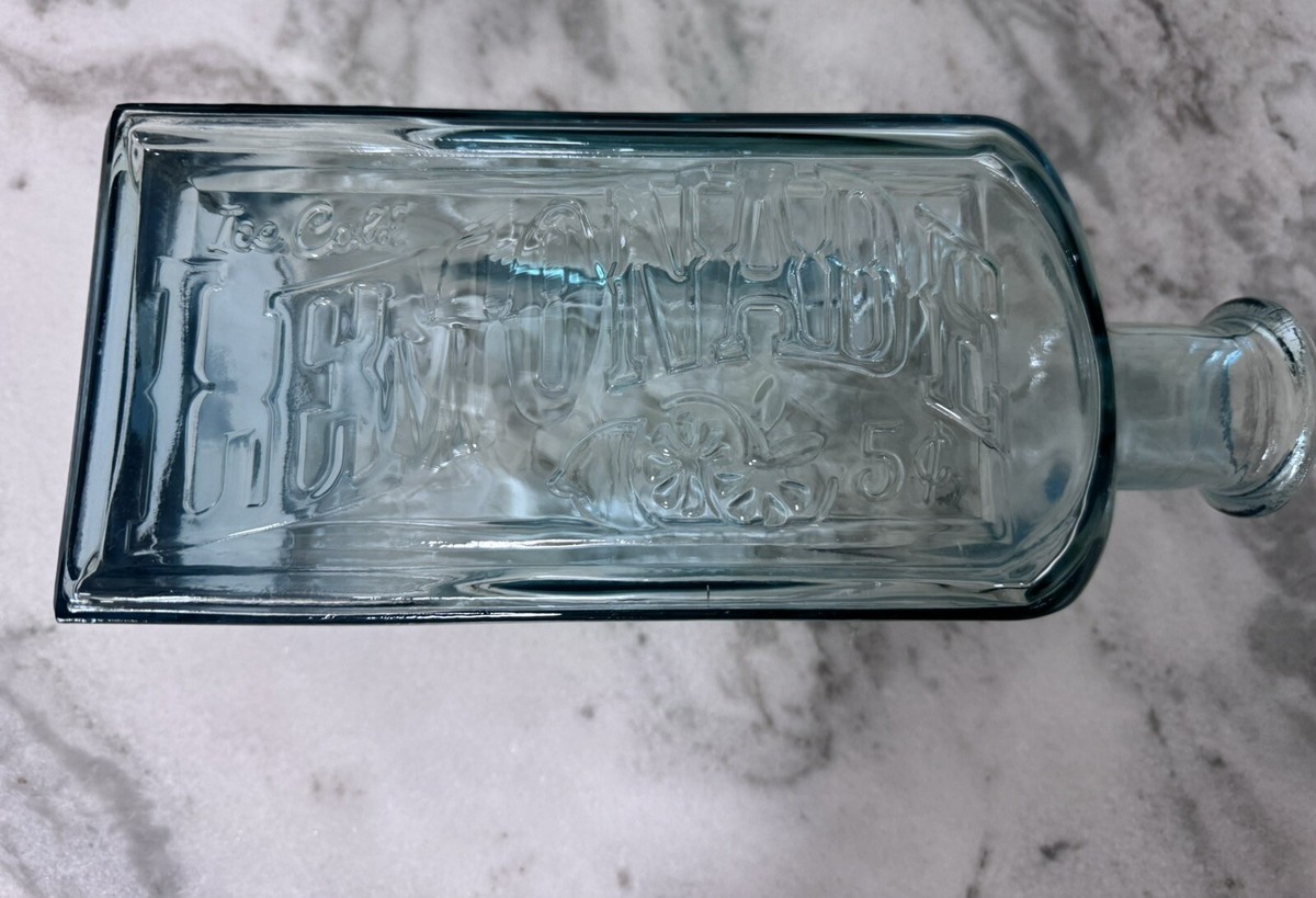 Vintage Large Clear Blue Hue Lemonade 5 Cents Glass Bottle 11.5