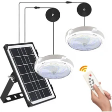 Solar Double Head Ceiling Pendant Light Remote Out/Indoor Shed Lamp Waterproof