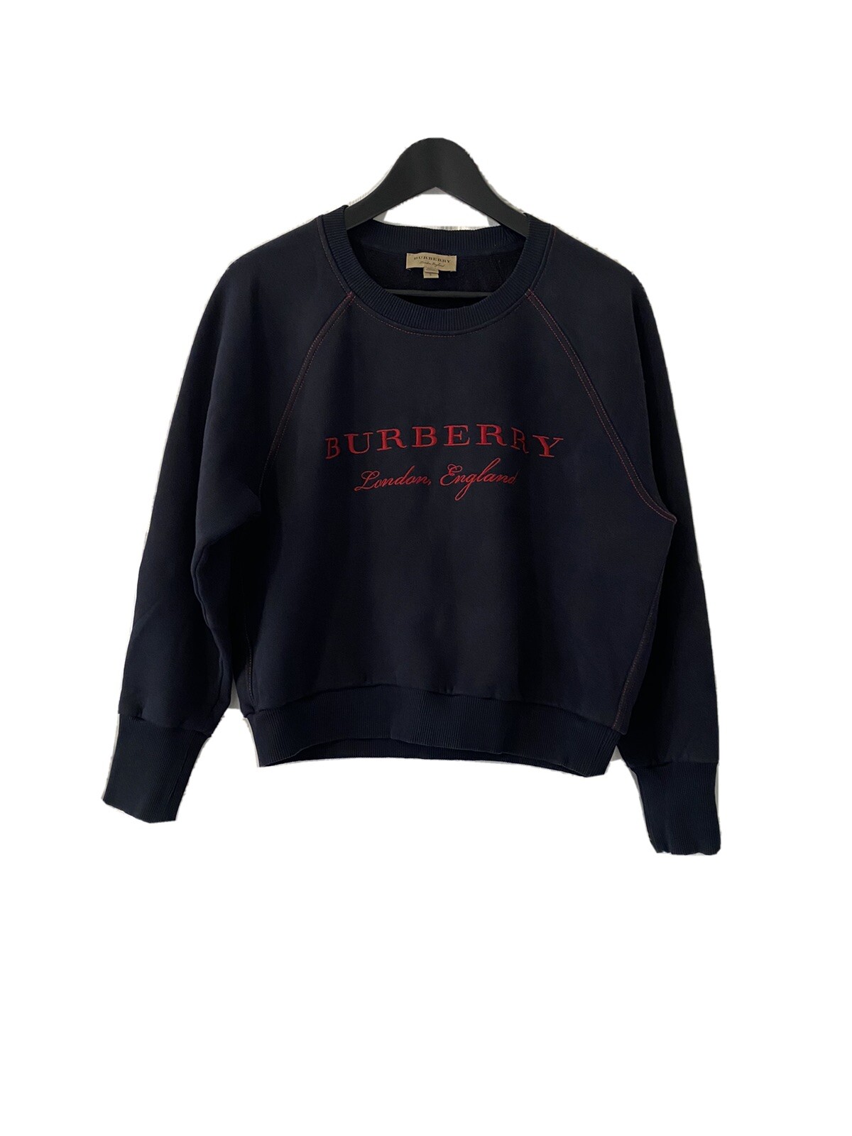 Burberry London Women's Navy Red Embroidered Crew Neck Sweatshirt Sz S |  eBay