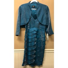 Adrianna Papell Occasions Blue Shimmer Dress With Cropped Jacket Size 8 NWT