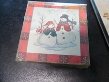 Vintage corkboard backed  Snowman & Snowwoman coasters set of 4 - NEW 