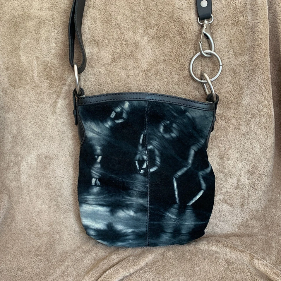 Lucky Brand Women's Handbag Purse Black Gray Suede Leather Tie Dye Crossbody - Image 3 of 4