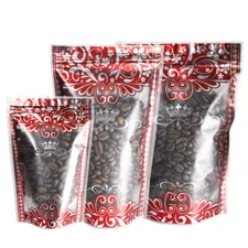 Clear Red/Silver Border Design Stand Up Zip Seal Bags Variety Quantities Sizes