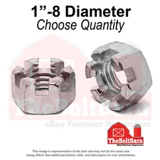 1"-8 Low Carbon Steel Slotted Hex Nuts Plain Coarse Thread (Pick Quantity)
