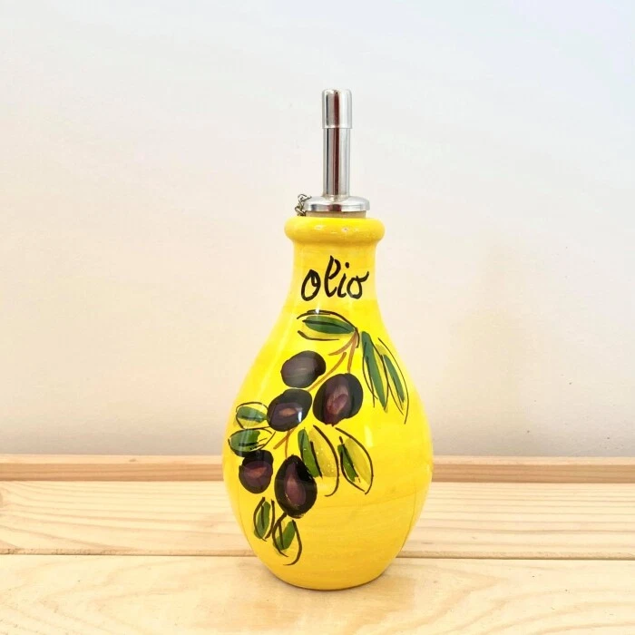Bassano Ceramic Oil Bottle 13Cm High Olive 2D Italian Majolica New