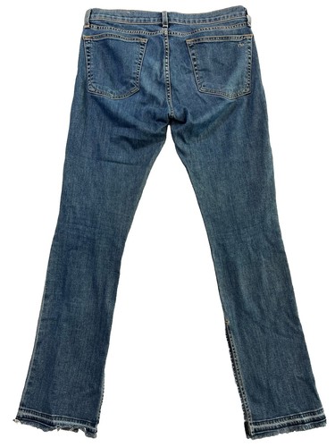RAG & BONE PAZ Straight Leg Mid Rise Women Jeans 28 Zip Raw Hem Ankle Slit 33x32 - Picture 2 of 14