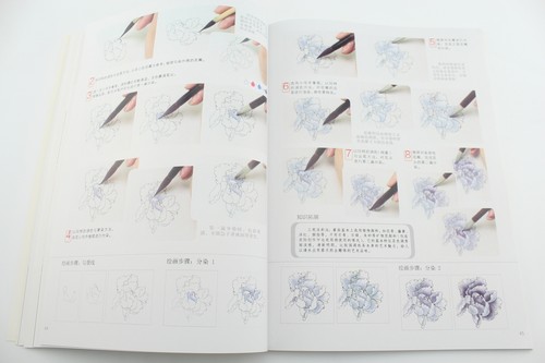 牡丹工笔画 Self-Study Brush Ink Gongbi Painting Sumi-e Technique Peony Book Tattoo - Picture 8 of 23