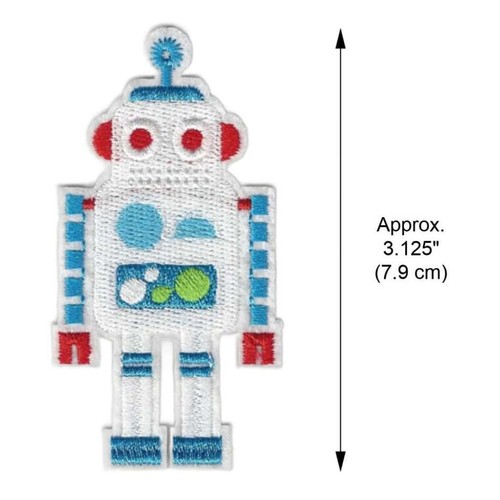 ROBOT IRON ON PATCH 3.125" Blue White Kids Clothes Backpack Hat Embroidered NEW - Picture 2 of 2