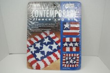 Leisure Arts Hooked On Contemporary Fleece Rug Kit American Flag Red White Blue