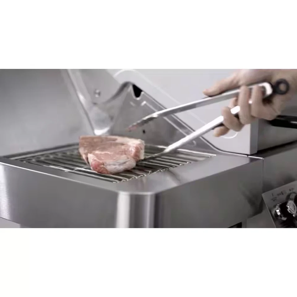 Parrilla de gas propano de 4 quemadores en acero inoxidable con tapa transparente, controles LED, lateral Foto 4 de 4