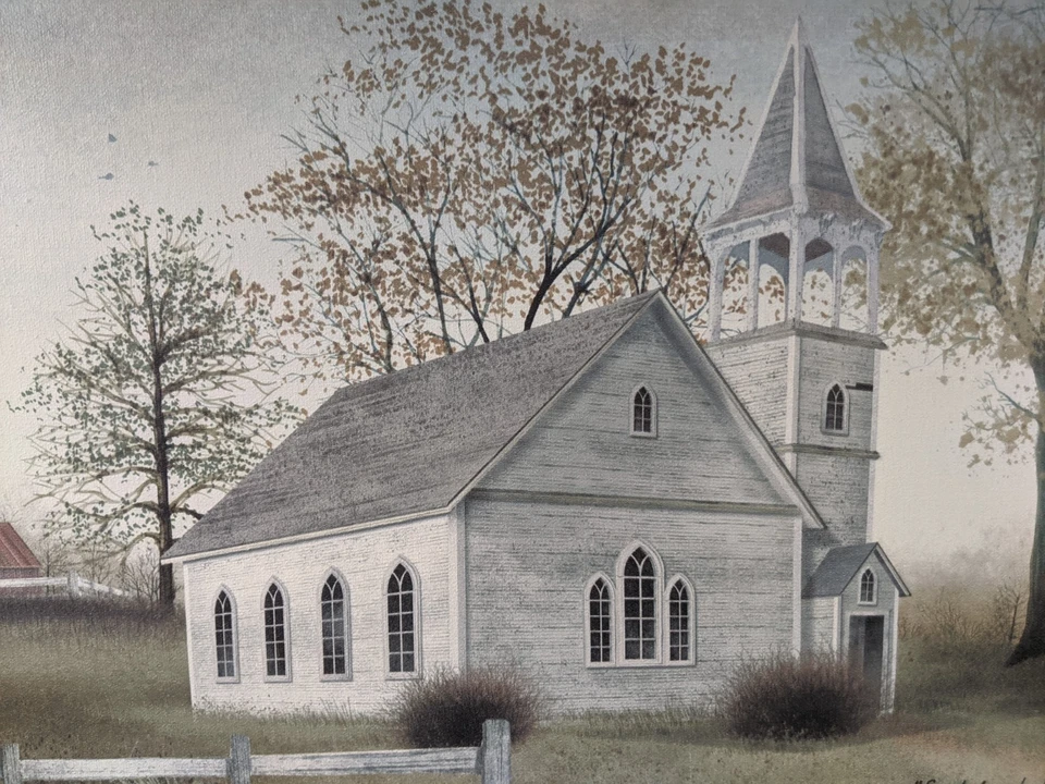 Billy Jacobs "Sunday go to Meetin" tela com estampa de igreja 12" X 20" arte popular natureza - Imagem 3 de 4