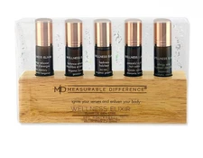 Measurable Difference Wellness Elixir 5pc Wooden Base Rollerball Collection New!