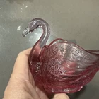 Fenton Pink Rose Swan Glass Figurine Trinket Dish Salt Dip 3.75” X 5” Mauve