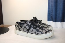 Coach Signature C Jacquard Canvas Lace Up Sneakers Black Khaki Women's 9 EUC