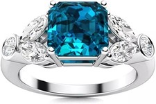 14K Wh Gold Plated Lab Created Cushion London Blue Topaz Women Engagement Ring