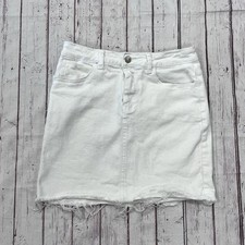White Denim Distressed Jean Mini Skirt Size Large w/ Pockets