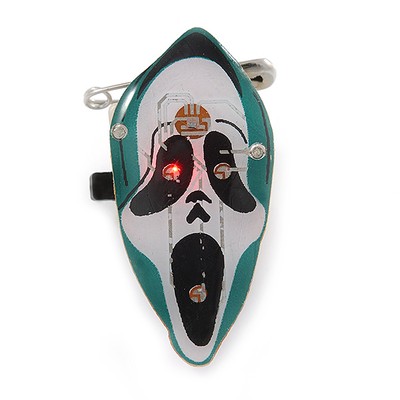 Blinkende LED blaue und rote Lichter Halloween Geistermaske Brosche - 35 mm
