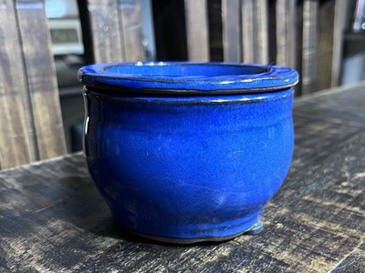 African Violet Pots Self Watering Round Small Ceramic Glazed Blue