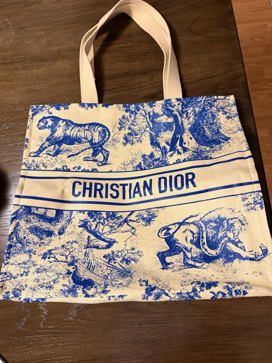 Christian Dior VIP Novelty Tote Bag Large Dioriviera BLUE Straw