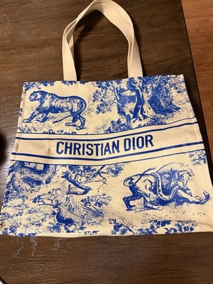 Christian Dior VIP Novelty Tote Bag Large Dioriviera BLUE Straw