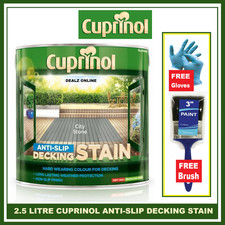 Cuprinol  Anti Slip Decking Stain CITY STONE ASH 2.5L + FREE 3" BRUSH & GLOVES
