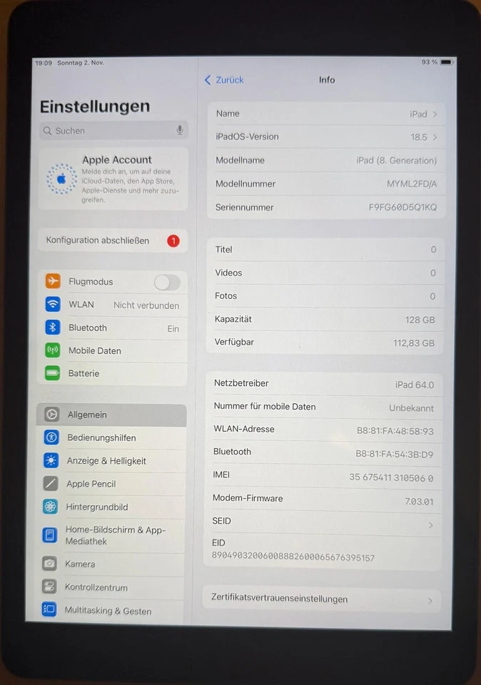 Apple iPad 8 128GB WiFi+4G Space Gray 10.2' inklusive Schutzhülle - Bild 2 von 4