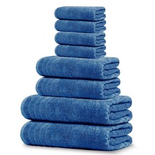 Pack of 8 Towels Set 2 Extra Large Bath 2 Hand 4 Washcloths Cotton Blue