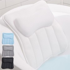 White Bath Pillow for Tub with Powerful Suction Cups and Neck and Back Support