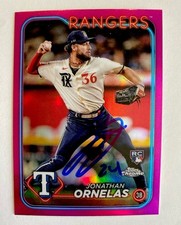 RANGERS- JONATHAN ORNELAS SIGNED 2024 TOPPS CHROME PURPLE REFRACTOR TRADING CARD