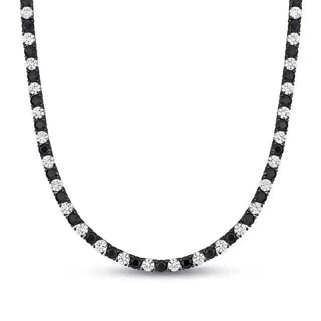 4MM Round Lab Created Black Diamond 14KBlack Gold Plated Men Tennis Necklace 18" - Image 3 of 4
