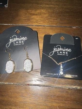 Jasmine Lane Jewelry 16” Gold Tone Cubic Zirconia Necklace W/Extender & Earings