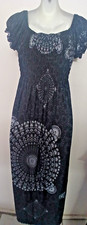 Women's Black/White Geometric Smocked Square Neck Flutter Sleeve Maxi Dress L