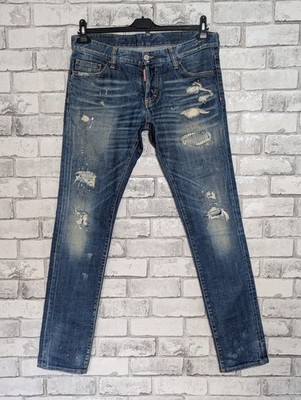 Dsquared2 Men's Factory Distressed Slim Jean Blue Jeans . Size W34 X L34