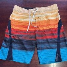 O'neill Superfreak Board Shorts Men 36 Striped Zip Pocket Drawstring Swim
