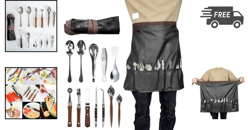 Chef Plating Kit 13 Piece Stainless Steel Culinary Tools With Apron Cooking Set - Picture 2 of 8